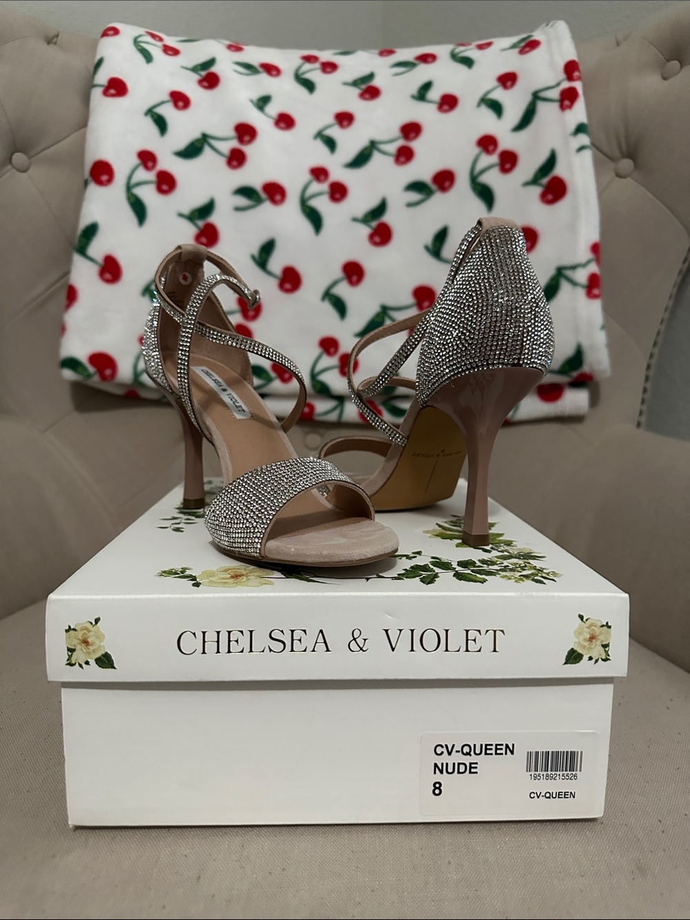 Chelsea & Violet Nude Crystal-Embellished Strappy Stilettos